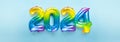 2024 numbers by rainbow foil balloons. New Year layout