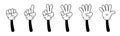 Numbers on retro cartoon fingers. Counting with hands wearing white gloves. Vector