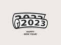 2023 numbers rolled newspaper. Happy New Year event poster, greeting card cover, 2023 calendar design, invitation to