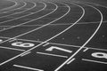Numbers on a running track. Empty sports arena Royalty Free Stock Photo