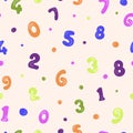 Numbers seamless pattern with polka dots.