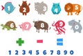 Numbers set with cartoon animal characters Royalty Free Stock Photo