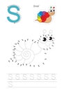Numbers simple game for letter S. The rainbow snail.