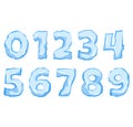 Numbers and symbols made from pieces of ice and snow chunks, big icebergs, severe frost elements for design cartoon