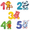 Numbers from 1 to 5 with plush animals Royalty Free Stock Photo