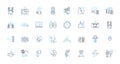 Numbers and visuals linear icons set. Counting, Addition, Subtraction, Multiplication, Division, Arithmetic, Calculation Royalty Free Stock Photo