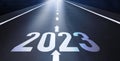 The numbers 2023 written on a road
