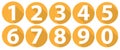 Numbers, yellow web icon set, vector illustration