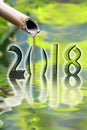 2018, zen bamboo fountain close up greeting card Royalty Free Stock Photo