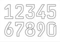 Numbers from zero to nine. White with black outline Royalty Free Stock Photo