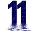 Numeral 11, eleven, star sky texture imitation, reflected on the water surface, isolated on white, 3d render