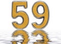 Numeral 59, fifty nine, reflected on the water surface,