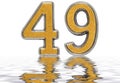 Numeral 49, forty nine, reflected on the water surface, isolated
