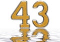 Numeral 43, forty three, reflected on the water surface, isolate