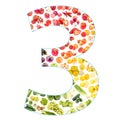 Numeral made from fruits and vegetables, isolated