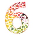 Numeral made from fruits and vegetables, isolated