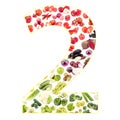 Numeral made from fruits and vegetables, isolated