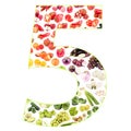 Numeral made from fruits and vegetables, isolated