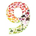 Numeral made from fruits and vegetables, isolated
