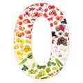 Numeral made from fruits and vegetables, isolated