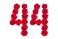 Numeral 44 made of red roses on a white isolated background. Element for decoration. forty four. Red roses Royalty Free Stock Photo