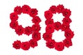 Numeral 98 made of red roses on a white isolated background. Element for decoration. ninety eight. Red roses Royalty Free Stock Photo