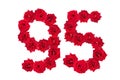 Numeral 95 made of red roses on a white isolated background. Element for decoration. ninety five. Red roses Royalty Free Stock Photo
