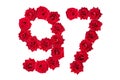 Numeral 97 made of red roses on a white isolated background. Element for decoration. ninety seven. Red roses Royalty Free Stock Photo