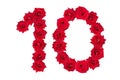 Numeral 10 made of red roses on a white isolated background. Element for decoration. Red roses Royalty Free Stock Photo