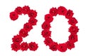 Numeral 20 made of red roses on a white isolated background. Element for decoration. Red roses Royalty Free Stock Photo