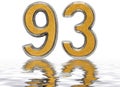 Numeral 93, ninety three, reflected on the water surface