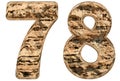 Numeral 78, seventy eight, on white, natural limestone,