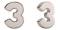 Numeral 3 from steel solid alphabet isolated on white background. 3D illustration Royalty Free Stock Photo
