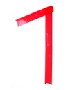 Numeral 1 symbol made of red tape pieces, isolated on the white