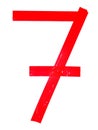 Numeral 7 symbol made of red tape pieces, isolated on the white