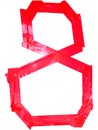 Numeral 8 symbol made of red tape pieces, isolated on the white