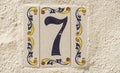 Numeral 7 of traditional ceramic tiles