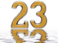 Numeral 23, twenty three, reflected on the water surface, isolated on white, 3d render Royalty Free Stock Photo