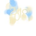 2018 numerals on a white background with abstract bubbles in grey and blue colors