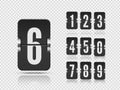 Numeric flip scoreboard set with reflections floating on different heights for dark vector web countdown timer