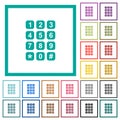 Numeric keypad flat color icons with quadrant frames