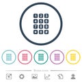 Numeric keypad flat color icons in round outlines