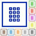 Numeric keypad flat framed icons Royalty Free Stock Photo