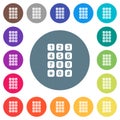 Numeric keypad flat white icons on round color backgrounds