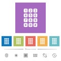 Numeric keypad flat white icons in square backgrounds
