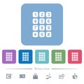 Numeric keypad flat icons on color rounded square backgrounds