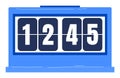 Numeric scoreboard displaying number 1245 using analog flipover mechanism. Blue color scheme white Royalty Free Stock Photo