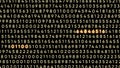 Numerical code in matrix computer program. Motion. Glowing numbers in program code stream. Highlighted neon numbers in Royalty Free Stock Photo