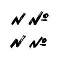 Numero symbol mark of ink brushstrokes. Vector grunge punctuation sign