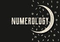 Numerology. Mystical vector illustration with figures and moon in retro style. Royalty Free Stock Photo